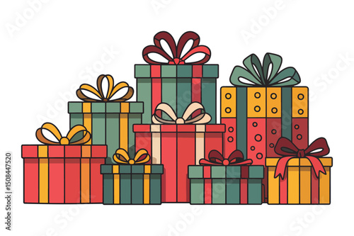 Stack of Colorful Gift Boxes with Bows for Holiday Season