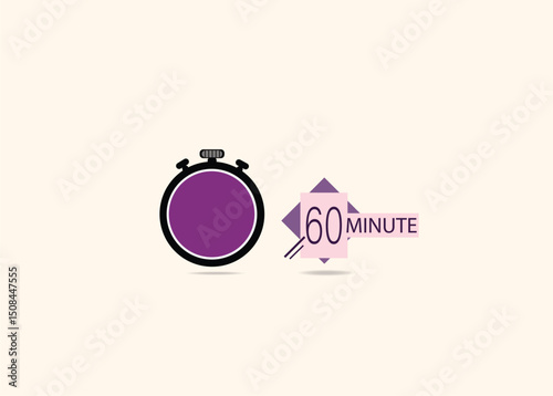 60 minutes on stopwatch . Countdown sign.Clock face timer