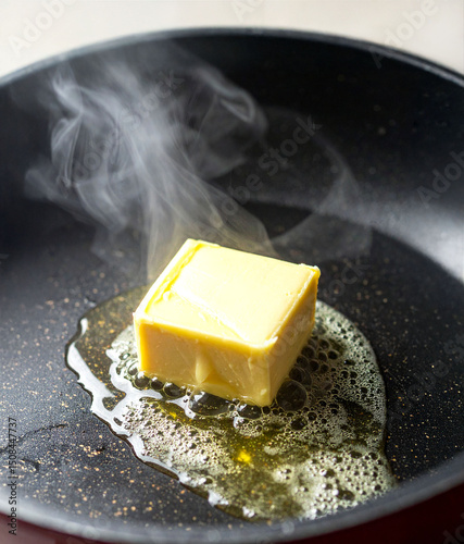 beurre qui fond dans une poêle, cuisson 