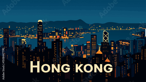 Hong Kong Skyline at Night with Lights.eps