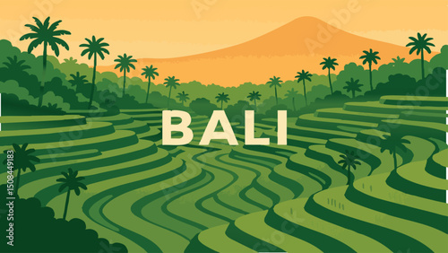 Lush Rice Terraces in Bali at Dawn.eps