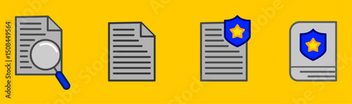 icons about law and lawyers and legal files, police, judges and prisons colorful