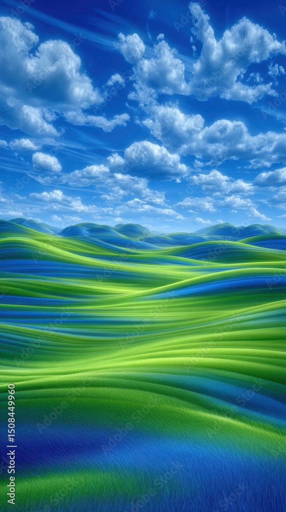 Obraz premium Vibrant green hillside under a dramatic summer sky