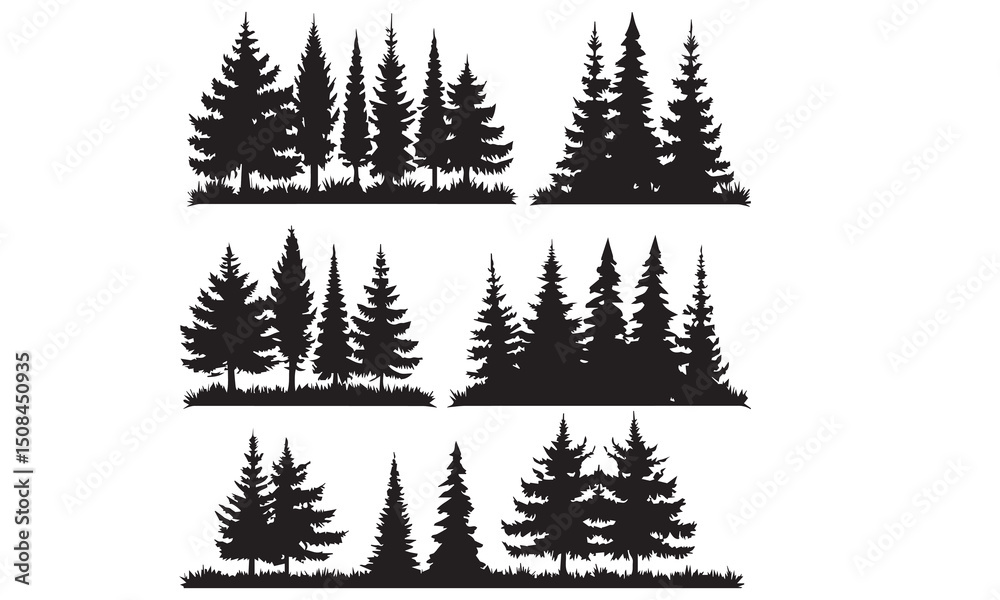 Fototapeta premium Evergreen Pine Tree Silhouettes vector