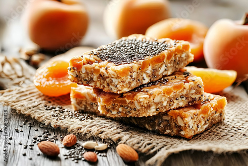 Food photography of stacked granola bars with toppings