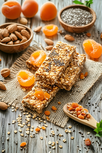 Vegan granola bar with apricots and almonds