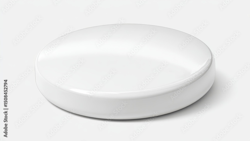 Round, white pill, glossy surface Round, white pill, glossy surface