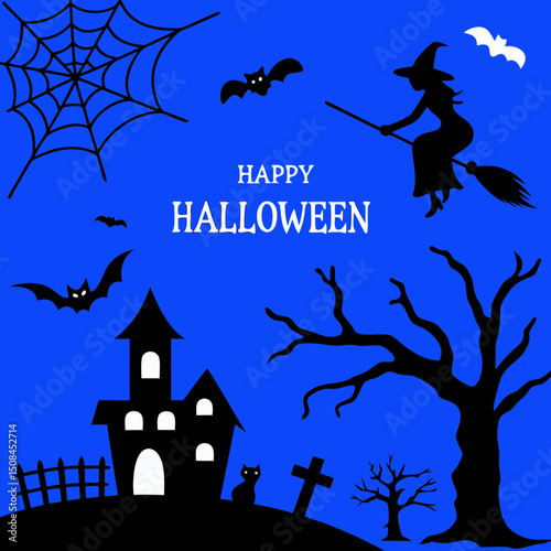 Set of Halloween silhouettes black icon and character. Vector illustration. Isolated on white background.