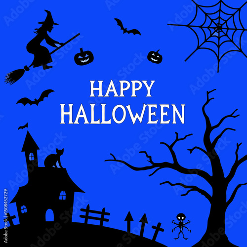 Set of Halloween silhouettes black icon and character. Vector illustration. Isolated on white background.