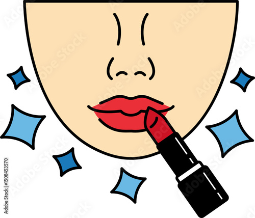 woman putting on red lipstick