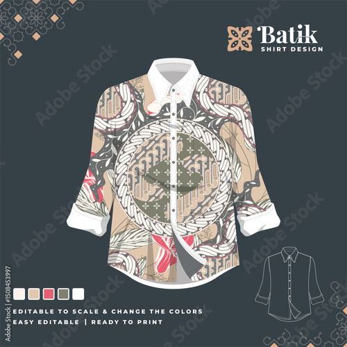 casual batik shirt template design 2