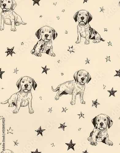 Seamless Dog Design with Sparkling Stars for Textiles