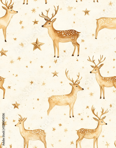 Wallpaper with Deer and Stars on a Neutral Background