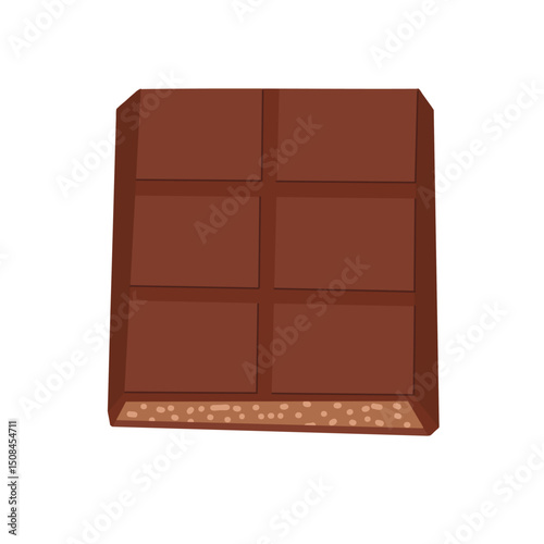 Cracked chocolate bar with visible nut center. Tasty cartoon sweets vector hand drawn illustration. For menu design, candy packaging, stickers, food visuals, web