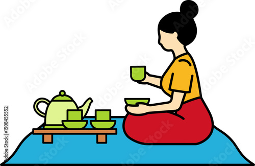 illustration of a woman drinking tea