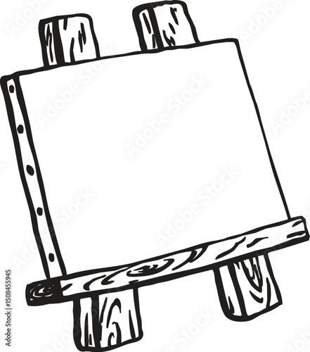 Canvas on Wooden Easel – Minimal Line Art Vector Illustration