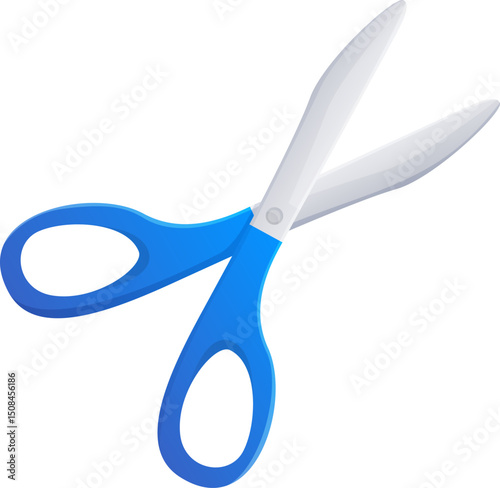 Scissors with blue handles. Stationery for school and office in cartoon style.