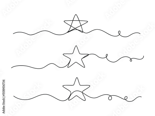 Continuous one line star art isolated flat style.