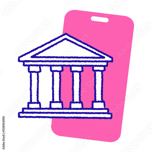 Online banking with building and smartphone