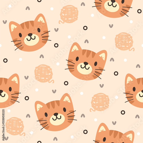 Cute kitten hand drawn seamless vector design for print on textile, wrapping, backdrop and other uses.