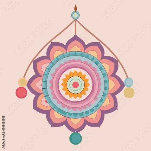 Colorful Mandala Style Illustration with Decorative Elements on a Light Background
