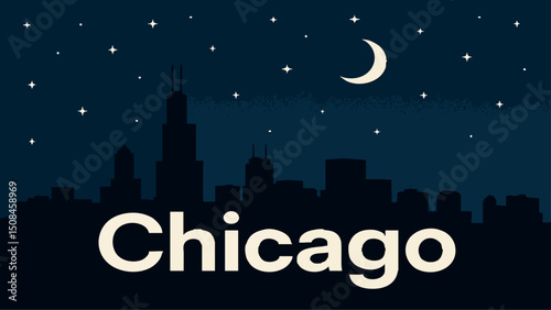Chicago Skyline with City Lights at Night