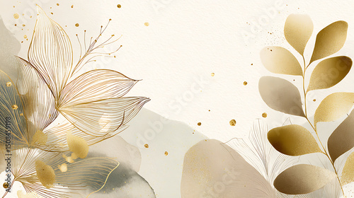 Luxury Minimal Botanical Gold Line Art on Watercolor