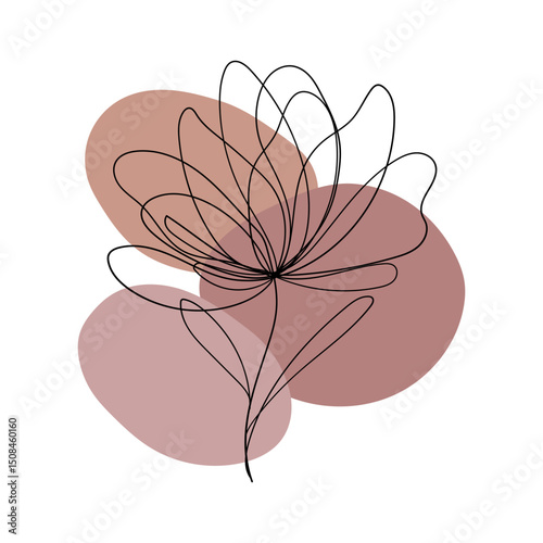 Rosy Bloom Line Illustration. A vibrant, rosy flower drawn in one line with overlapping abstract blush tones, perfect for romantic and feminine design themes.