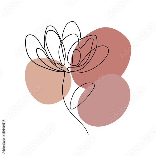 Red Blossom Outline Art. A minimalistic red-toned floral illustration with a single-line flower and soft, abstract background.