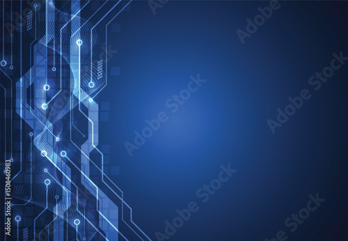 Abstract background with technology circuit board texture. Electronic motherboard illustration. Communication and engineering concept. Vector illustration