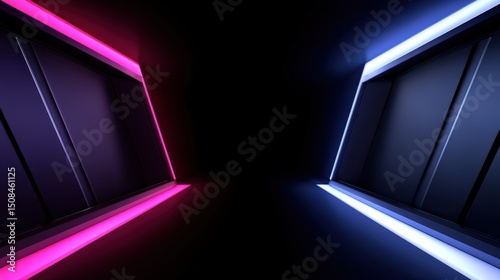 Modern commercial poster displaying a futuristic birthday party concept with LED lights, geometric shapes, and metallic finishes, structured perfectly for advertising needs