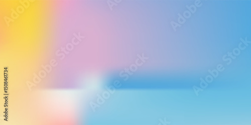 Abstract clear blue sky. Pastel rainbow. Light blue, pink and yellow color vector banner. Pastel gradient sky pattern. Blurred light fuzz colorful gradient background. Vector soft horizontal backdrop