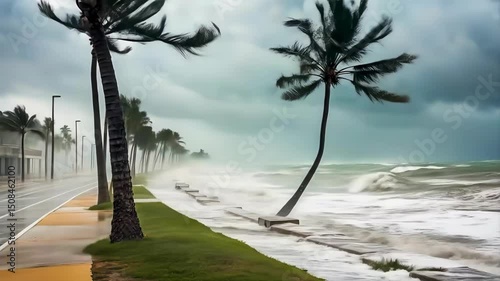 Tropical Hurricane Storm Surging Coastal City Street

