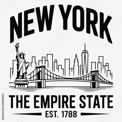 New York The Empire State Est. 1788 T-Shirt Design Cityscape Illustration