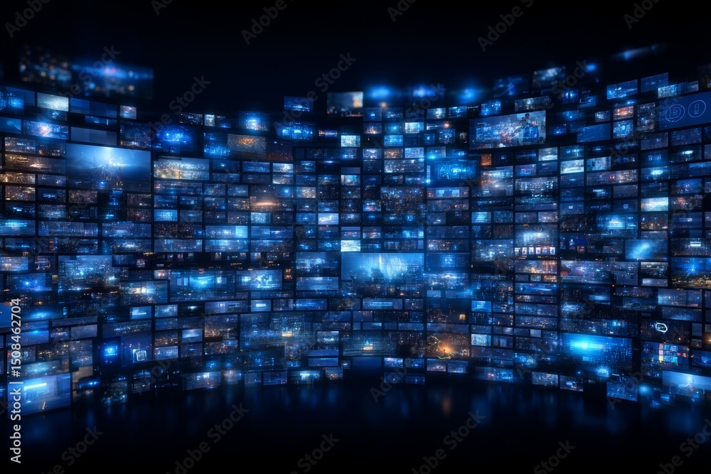 Obraz premium An information network concept is combined with a virtual museum and a video streaming service