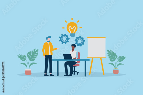 Creative Brainstorming Session Business Meeting Teamwork Idea Generation Workplace Design Lightbulb