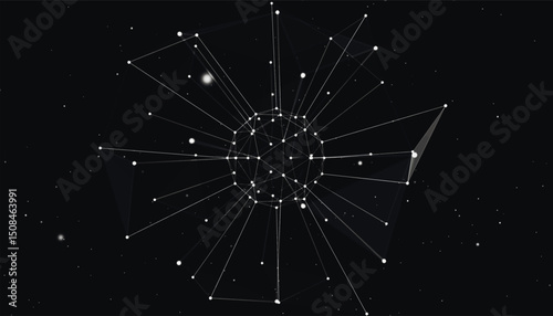 Fototapeta Naklejka Na Ścianę i Meble -  Abstraction of network plexus on dark background. Sphere. Illustration with connected lines and dots. Abstract grid design. Connection structure. Technologies. 3d vector wireframe object.
