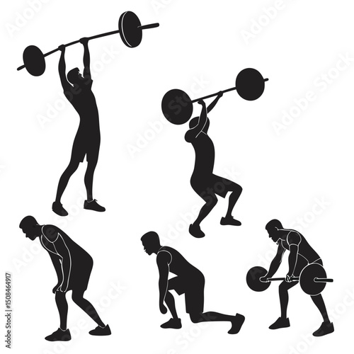 Silhouetted Fitness Figures – Weight Training and Functional Exercise Poses Vector Set