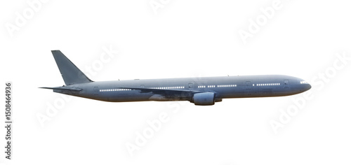 Modern passenger airplane flying with transparent background