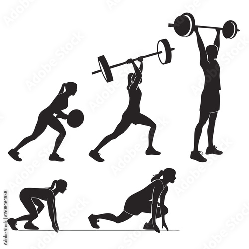 Silhouetted Fitness Figures – Weight Training and Functional Exercise Poses Vector Set