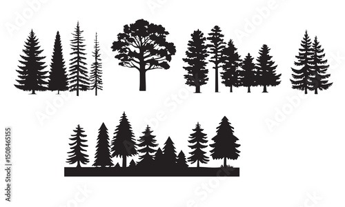 Set of pine tree silhouettes, perfect for design projects,