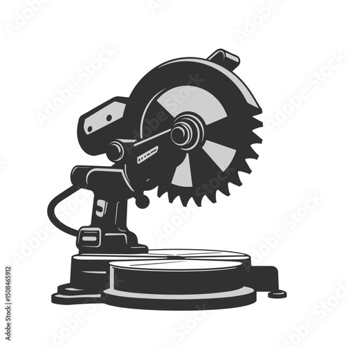 Miter saw machine in monochrome, used for construction or carpentry
