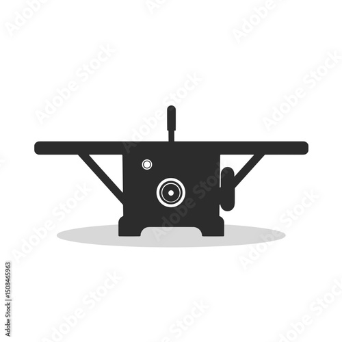 Table saw machine in black silhouette, for carpentry and woodworking