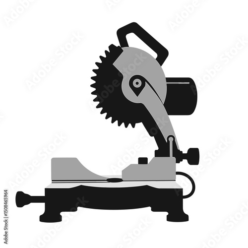 Miter saw machinery in monochrome, for woodworking websites
