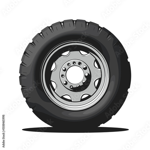 Automobile tire with rim in dark gray, for automotive industry