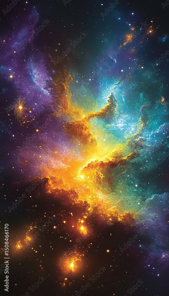 Fototapeta premium Cosmic Firestorm A Nebula Blazes with Interstellar Dust and the Brilliance of Distant Stars