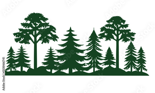 Set of pine tree silhouettes, perfect for design projects,