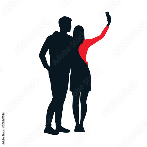A vector silhouette of a couple standing close together,