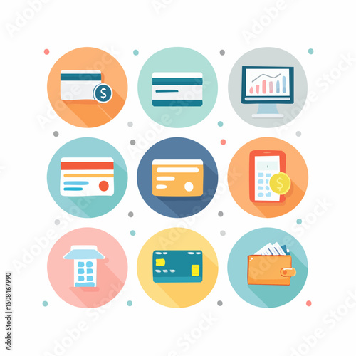Financial Transactions Icons for Online Banking, Payments, and Finance