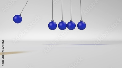 Frosted glass balls swinging pendulum. Abstract white background. 3D animation render